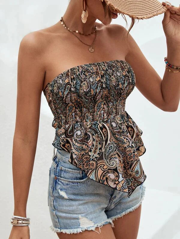 EMERY ROSE Paisley Print Hanky Hem Tube Top
